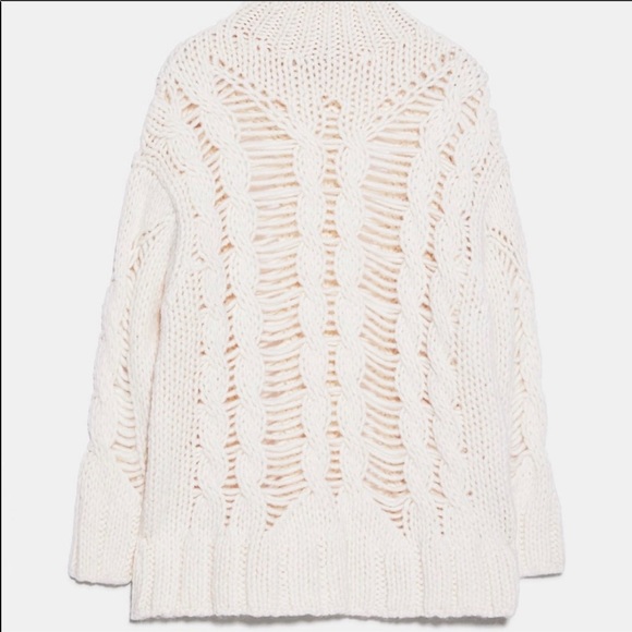 Zara Turtleneck Wool Sweater Open Knit Long Sleeve - Picture 4 of 4